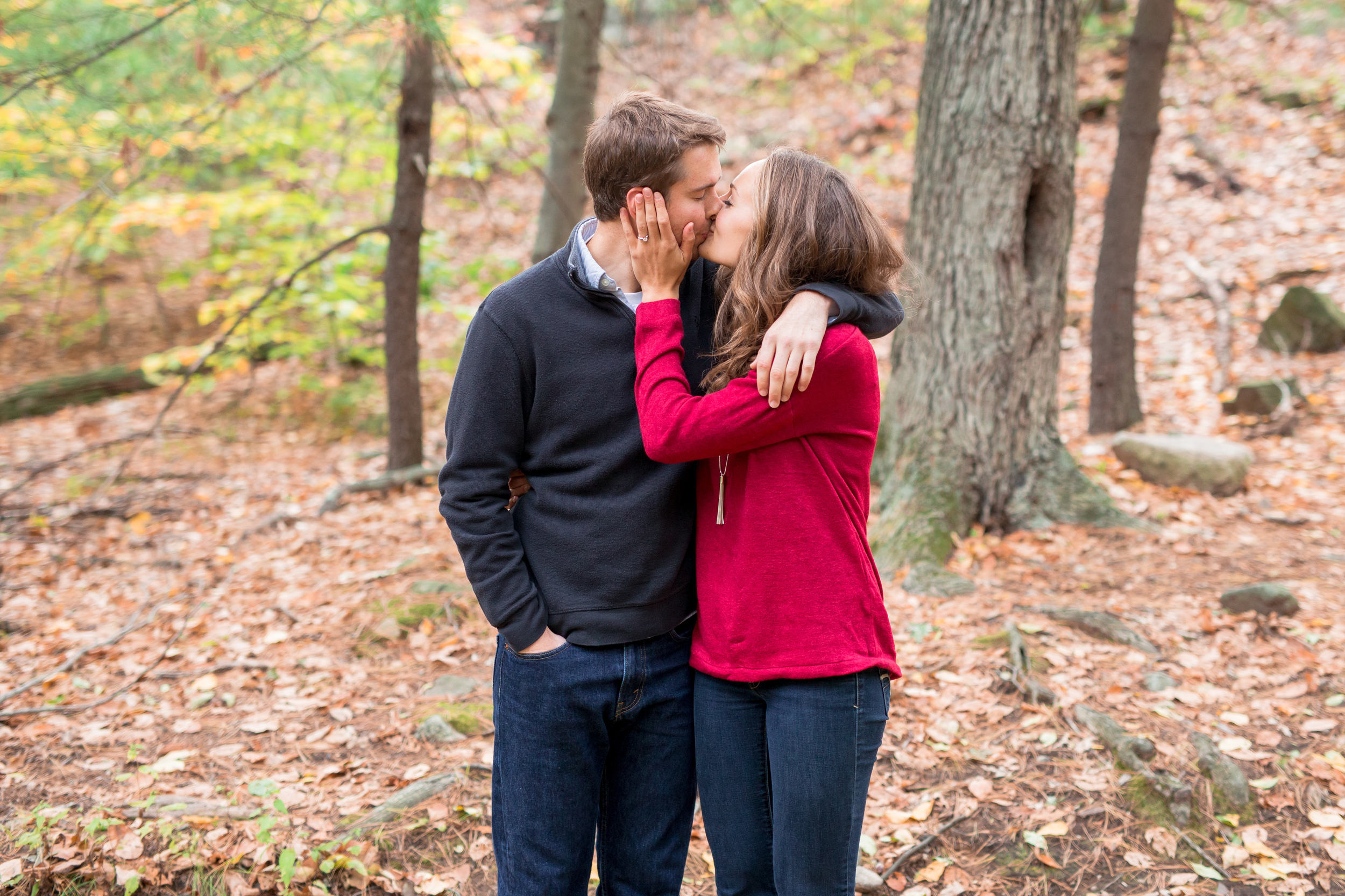 Couple kissing in the Middlesex Fells
