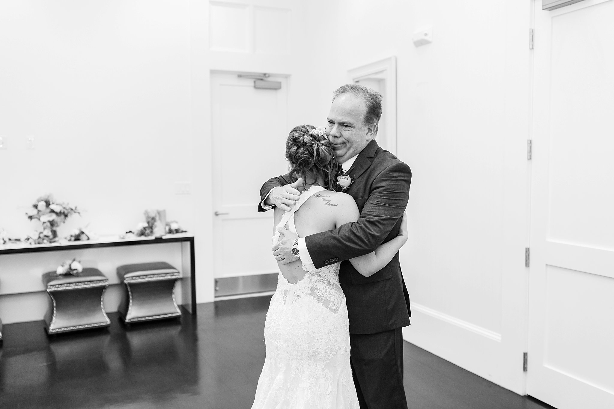 bride and dad black and white