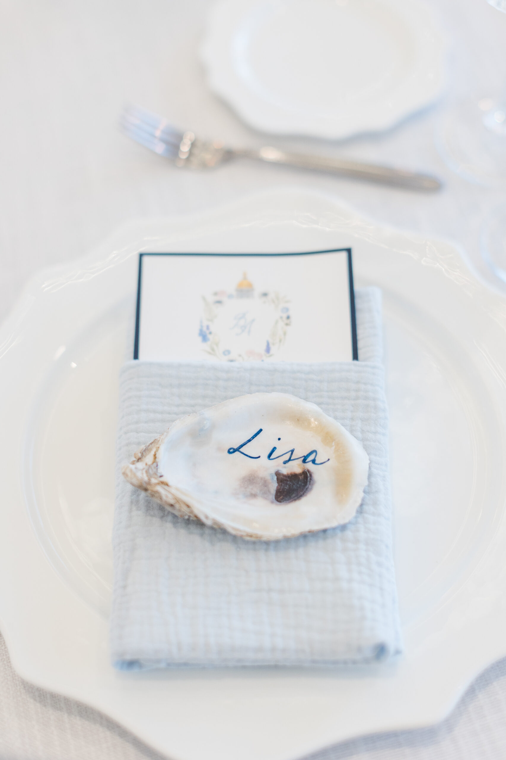 Oyster with name as wedding table numbers