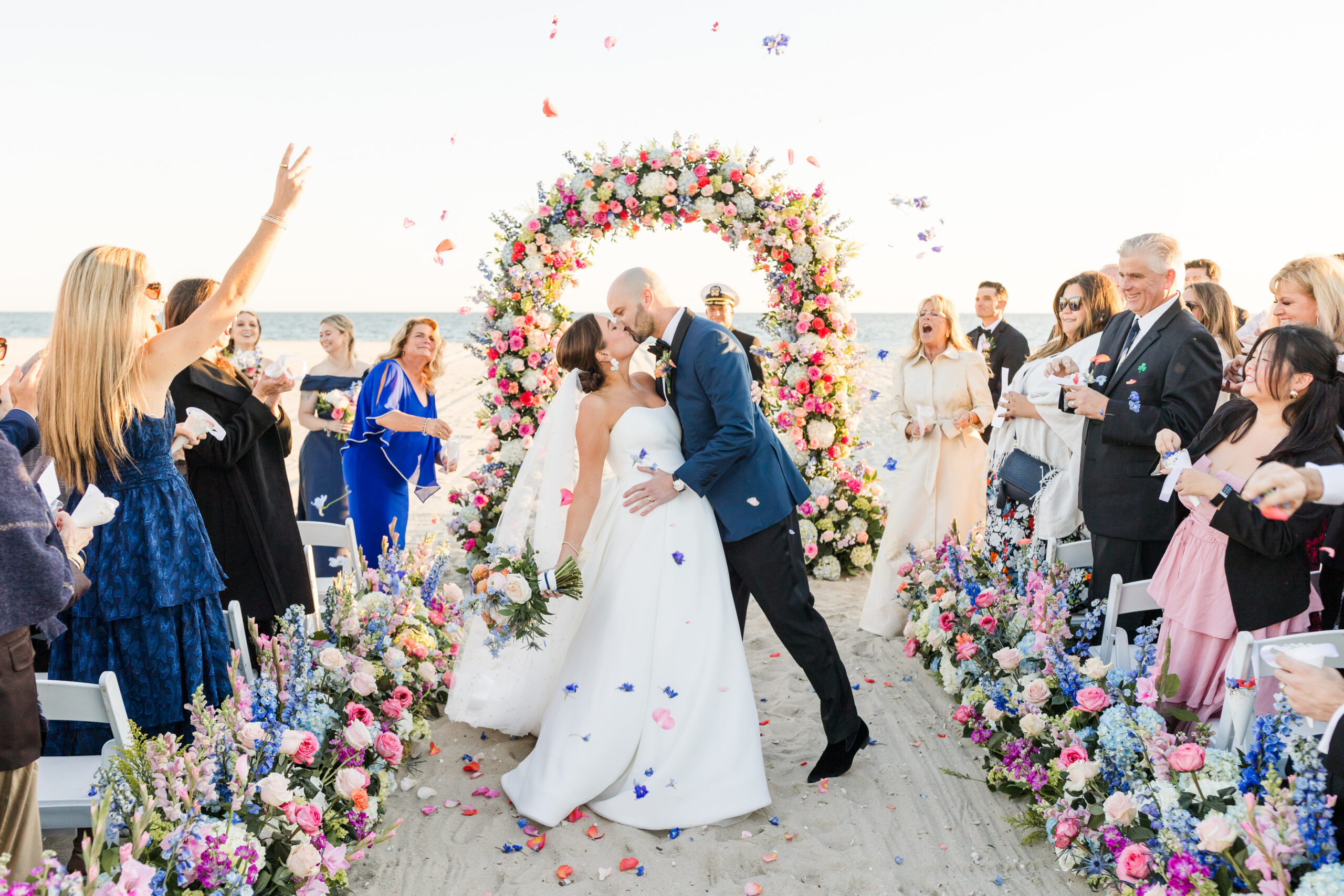 A beach wedding ceremony at Wychmere Beach Club